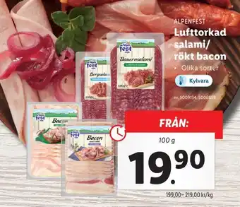 Lidl Lufttorkad salami/ rökt bacon erbjuda