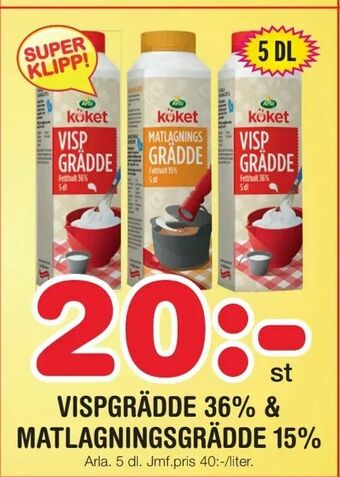 Nya Pulsen Vispgrädde 36% & matlagningsgrädde 15% erbjuda