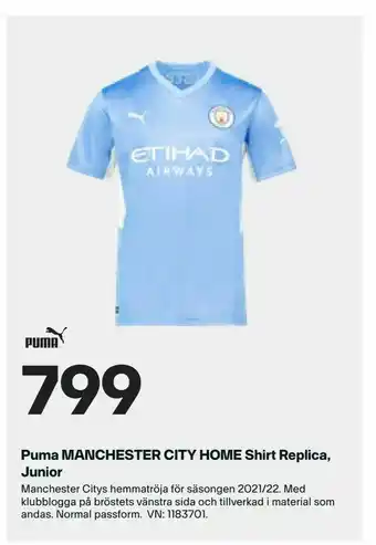 Puma MANCHESTER CITY HOME Shirt Replica, Junior