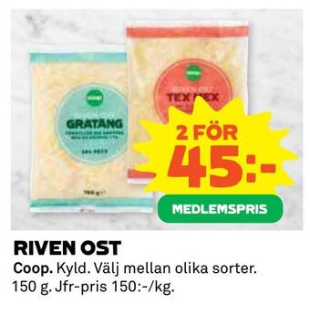 Coop Daglivs Riven ost erbjuda