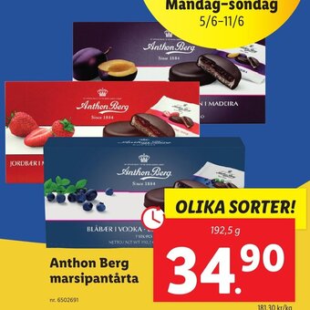 Lidl Anthon Berg marsipantårta erbjuda