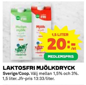 Coop Laktosfri mjölkdryck erbjuda