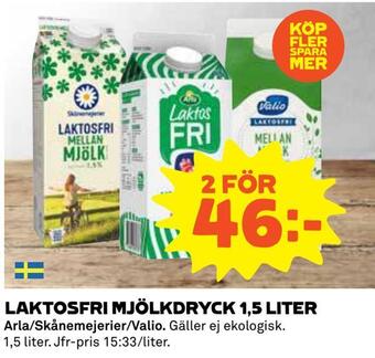 Coop Laktosfri mjölkdryck 1,5 liter erbjuda