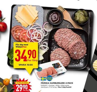Willys Färska hamburgare 4-pack erbjuda