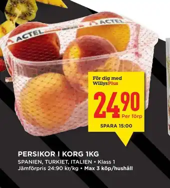 Willys Hemma Persikor i korg 1kg erbjuda
