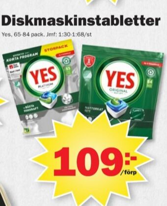 Pekås Yes diskmaskintabs erbjuda