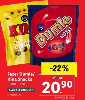 Lidl Fazer Dumle/ Kina Snacks erbjuda