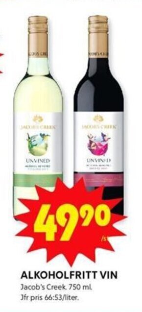 ALKOHOLFRITT VIN Jacob's Creek 750 ml.