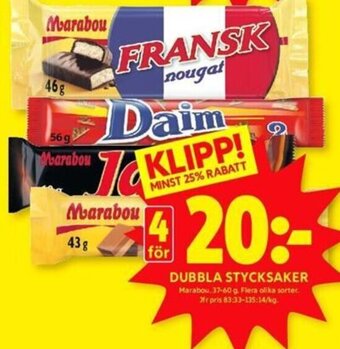 ICA Kvantum DUBBLA STYCKSAKER Marabou. 37-60 g. erbjuda