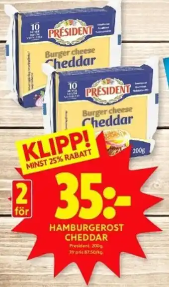 ICA Kvantum HAMBURGEROST CHEDDAR President, 200g erbjuda