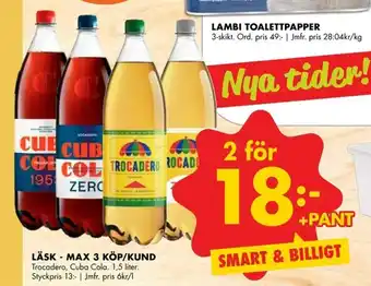 ÖoB Trocadero o Cuba Cola Läsk - Max 3 Köp/Kund 1,5 liter erbjuda