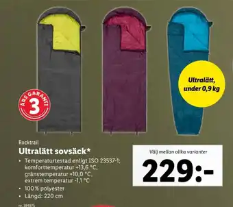 Lidl Rocktrail Ultralätt sovsäck* erbjuda