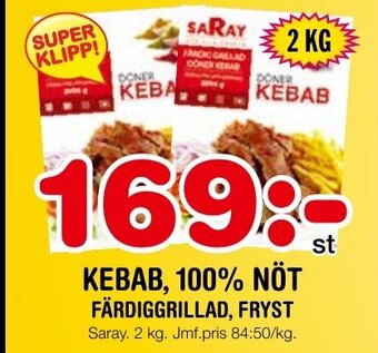 Nya Pulsen KEBAB, 100% NÖT FÄRDIGGRILLAD, FRYST Saray. 2 kg. erbjuda