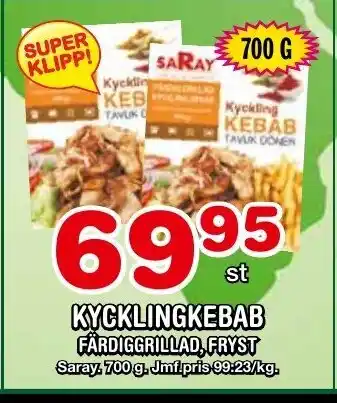 Nya Pulsen KYCKLINGKEBAB FÄRDIGGRILLAD, FRYST Saray, 700 g. erbjuda