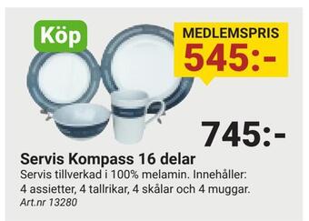 Erlandsons Brygga Servis kompass 16 delar erbjuda
