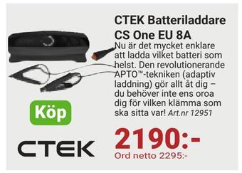 Erlandsons Brygga Ctek batteriladdare cs one eu 8a erbjuda