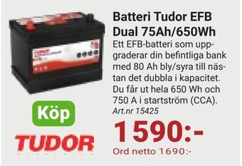 Erlandsons Brygga Batteri tudor efb dual 75ah/650wh erbjuda