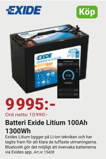 Erlandsons Brygga Batteri exide litium 100ah 1300wh erbjuda
