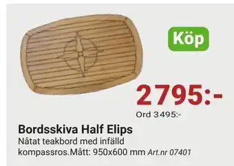 Erlandsons Brygga Bordsskiva half elips erbjuda