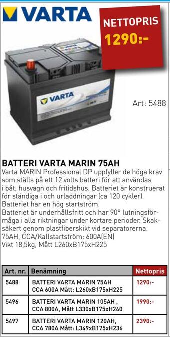 SeaSea Batteri varta marin 75ah erbjuda