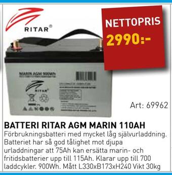 SeaSea Batteri ritar agm marin 110ah erbjuda