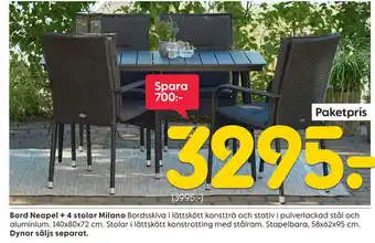 Rusta Bord Neapel + 4 stolar Milano erbjuda