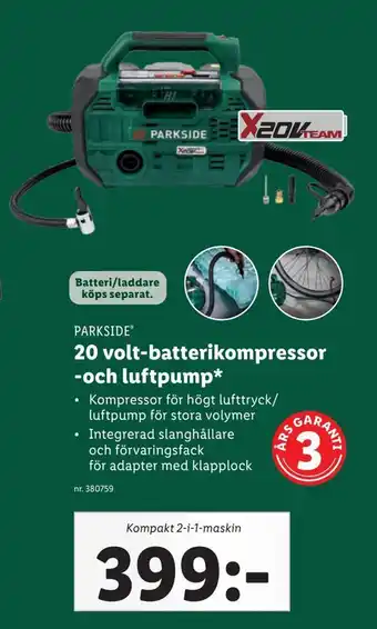 Lidl 20 volt-batterikompressor -och luftpump erbjuda