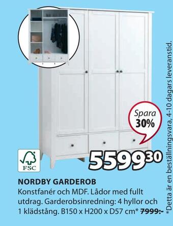 JYSK Nordby garderob erbjuda