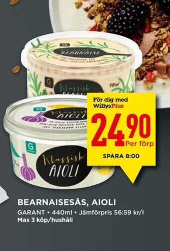 Willys BEARNAISESÅS, AIOLI GARANT erbjuda