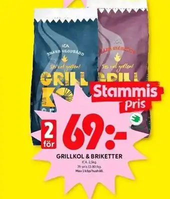 ICA Kvantum GRILLKOL & BRIKETTER ICA. 2,5kg erbjuda