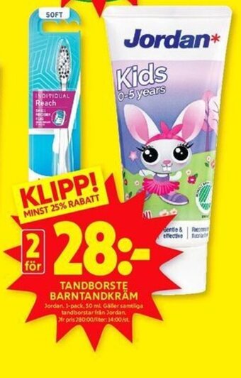 ICA Kvantum TANDBORSTE BARNTANDKRÄM Jordan. erbjuda