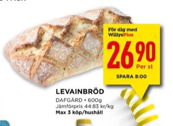 Willys Dafgårds butiksbakat matbröd erbjuda