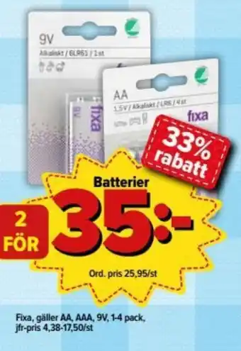 Östenssons Fixa Batterier AA, AAA, 9V, 1-4 pack erbjuda