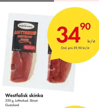 Snabbgross Westfalisk skinka 250 g. Lufttorkad. Skivat. Gustoland erbjuda