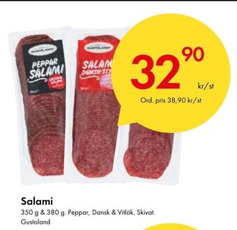 Snabbgross Salami 350 g & 380 g. Peppar, Dansk & Vitlök. Skivat. Gustoland erbjuda