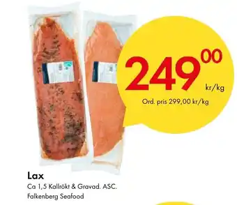 Snabbgross Lax Ca 1,5 Kallrökt & Gravad. ASC. Falkenberg Seafood erbjuda