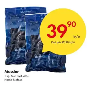 Snabbgross Musslor 1 kg. Kokt. Fryst. ASC. Nordic Seafood erbjuda