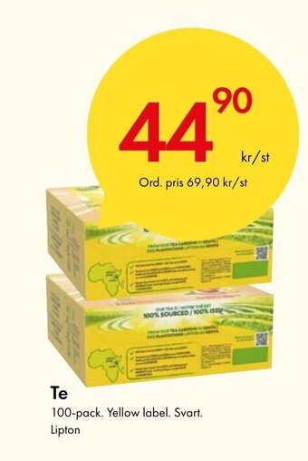 Snabbgross Te 100-pack. Yellow label. Svart. Lipton erbjuda