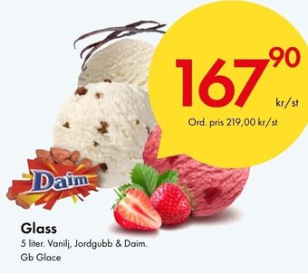 Snabbgross Glass 5 liter. Vanilj, Jordgubb & Daim. Gb Glace erbjuda