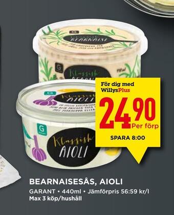 Willys Bearnaisesås, aioli erbjuda