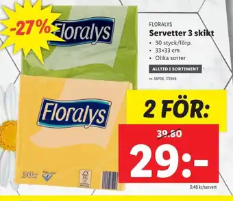 Lidl FLORALYS Servetter 3 skikt erbjuda