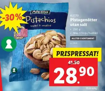 Lidl ALESTO Pistagenötter utan salt erbjuda