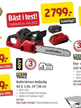 Jula Batteridriven kedjesåg 40 v, 5 ah, 14/36 cm erbjuda