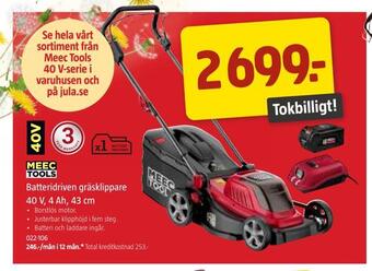 Jula Batteridriven gräsklippare 40 v, 4 ah, 43 cm erbjuda