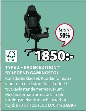 JYSK Type z - razer edition™ by legend gamingstol erbjuda