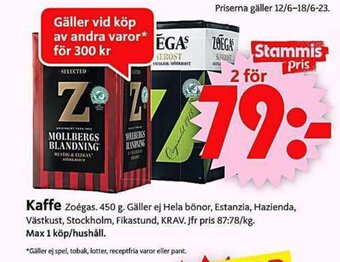 ICA Supermarket Kaffe Zoégas. 450 g. erbjuda