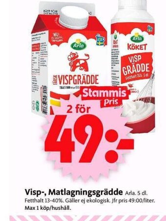 ICA Supermarket Visp-, Matlagningsgrädde Arla. 5 dl. erbjuda