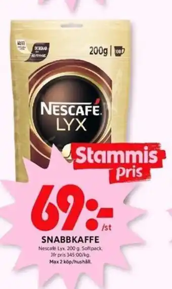 ICA Kvantum SNABBKAFFE Nescafé Lyx 200 g. erbjuda