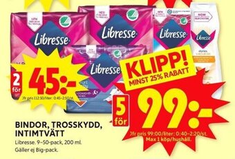 BINDOR, TROSSKYDD, INTIMTVÄTT Libresse