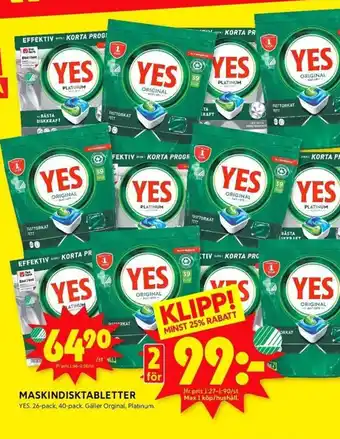 ICA Kvantum MASKINDISKTABLETTER YES erbjuda